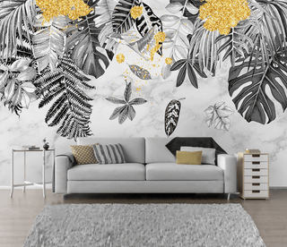 Yellow & Black - Leaves Wallpaper Murals-Flower & Leaf Wallpaper