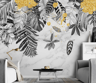 Yellow & Black - Leaves Wallpaper Murals-Flower & Leaf Wallpaper