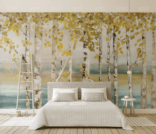 Yellow Tree Trunks Wallpaper Murals-Trees Wallpaper