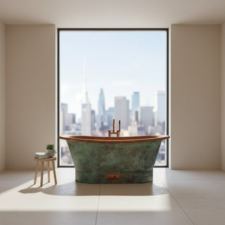 Green Patina Antique Copper Freestanding Bathtub 1.8m Luxury Soaking Tub-Graffitiwallarts