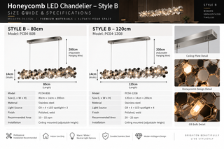 Waben-LED-Kronleuchter für Kücheninsel – Stil A & B, 80–120cm