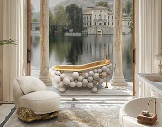 Italian Light Luxury Freestanding Bathtub Creative Bubble Design Enameled Steel-Graffitiwallarts