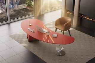 Italian Curved Saddle Leather Executive Desk