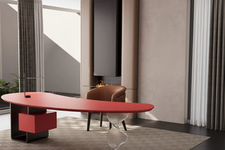 Italian Curved Saddle Leather Executive Desk
