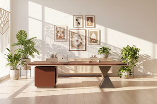 Italian Large-Slab Saddle Leather Executive Desk