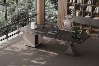 Italian Large-Slab Saddle Leather Executive Desk