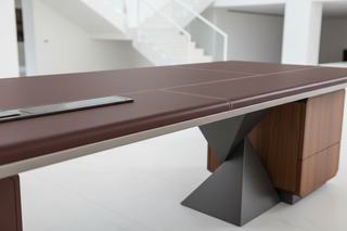 Italian Large-Slab Saddle Leather Executive Desk