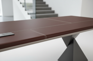 Italian Large-Slab Saddle Leather Executive Desk