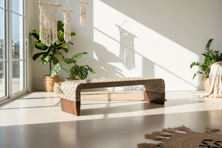 Italian Minimalist Woven Saddle Leather Bench