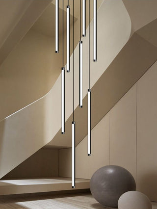 Long Aluminium Tube Staircase Chandelier Lighting – Lampshade ABS Hardware Base-GraffitiWallArts.com