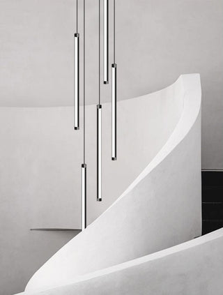 Long Aluminium Tube Staircase Chandelier Lighting – Lampshade ABS Hardware Base-GraffitiWallArts.com