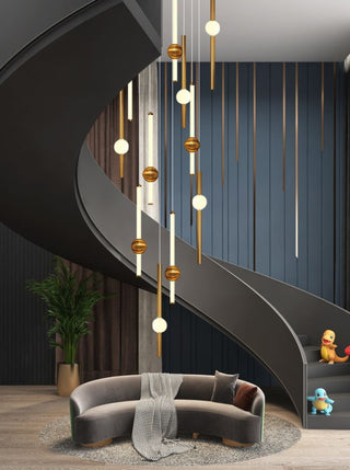 Long Tubes Glass Staircase Chandelier Lighting – Modern Glass Pendant-GraffitiWallArt