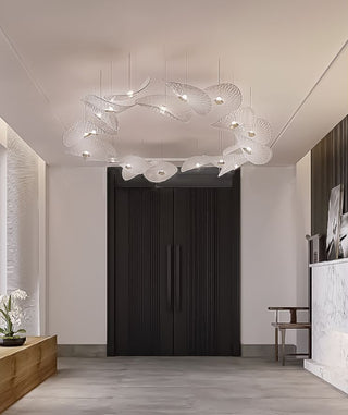 Lotus Leaf Glass Pendant Staircase Chandelier-Graffitiwallarts.com