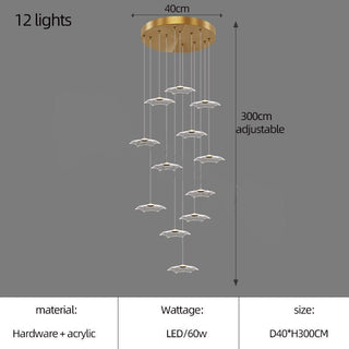 Lotus Leaf Staircase Chandelier – Luxury Pendant Light for Grand Staircases-GraffitiWallArt