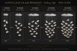 Lotus Leaf Glass Pendant Staircase Chandelier – Artistic LED, 3 Styles, 3 to 30 Heads