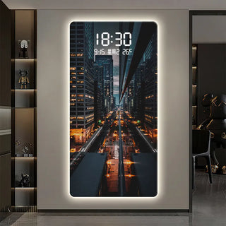 Luxury Famous Buildings Portrait Digital Wall Clock – Geometric Scenic Design-GraffitiWallArts.com