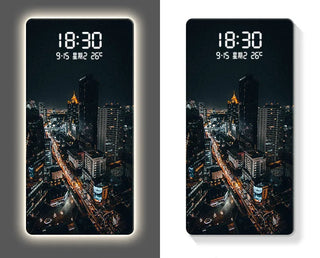 Luxury Famous Buildings Portrait Digital Wall Clock – Geometric Scenic Design-GraffitiWallArts.com
