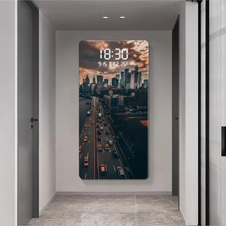 Luxury Famous Buildings Portrait Digital Wall Clock – Geometric Scenic Design-GraffitiWallArts.com