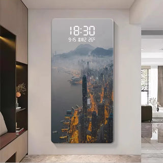Luxury Famous Buildings Portrait Digital Wall Clock – Geometric Scenic Design-GraffitiWallArts.com