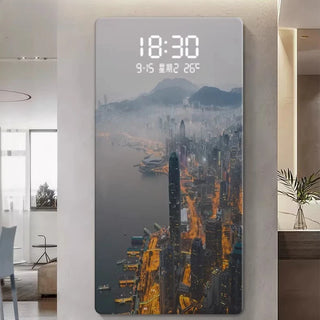 Luxury Famous Buildings Portrait Digital Wall Clock – Geometric Scenic Design-GraffitiWallArts.com