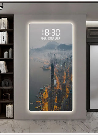 Luxury Famous Buildings Portrait Digital Wall Clock – Geometric Scenic Design-GraffitiWallArts.com