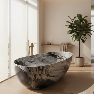 Luxury Marble Pattern Freestanding Bathtub Oval Stone Soaking Tub-Graffitiwallarts
