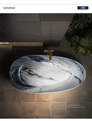 Luxury Marble Pattern Freestanding Bathtub Oval Stone Soaking Tub-Graffitiwallarts