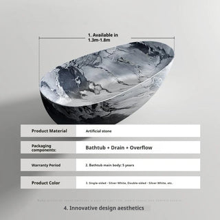 Luxury Marble Pattern Freestanding Bathtub Oval Stone Soaking Tub-Graffitiwallarts