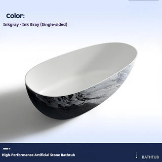 Luxury Marble Pattern Freestanding Bathtub Oval Stone Soaking Tub-Graffitiwallarts