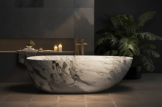 Luxury Marble Pattern Freestanding Bathtub Oval Stone Soaking Tub-Graffitiwallarts