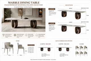 Marble Dining Table – Italian Minimalist Sculptural Oval Ring Walnut Base