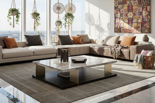 Marble Coffee Table – Post-Modern Gold U-Frame Legs