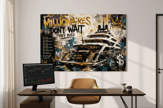 Millionaires Don't Wait Yacht Graffiti Canvas Wall Art-Graffitiwallarts