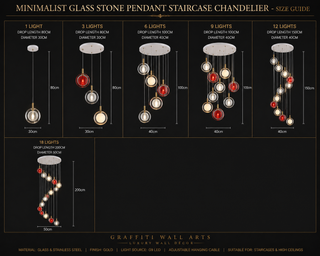 Minimalist Glass Stone Pendant Staircase Chandelier – Coloured Glass Pendant Light