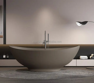 Modern Matte Freestanding Bathtub Acrylic Stone Soaking Tub Oval Luxury Bath-Graffitiwallarts.com