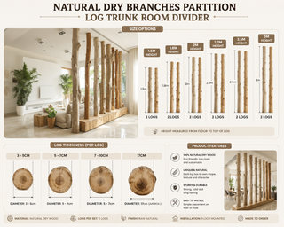 Cloison de séparation en branches sèches naturelles – Séparateur de pièce en tronc de rondins