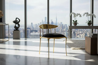 Italian Minimalist Brass Dining Chair – Modern Fabric Seat Chair-GraffitiWallArts.com