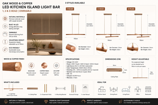 Isola da Cucina in Legno di Quercia con Barra di Luce LED