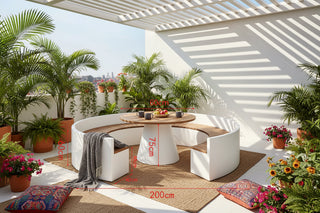 Outdoor Round Dining Set with Curved Bench 