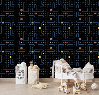Pacman Wallpaper Mural for Kids Room-Graffitiwallarts.com