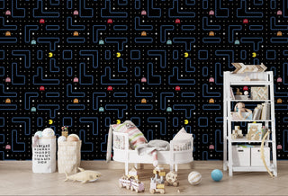 Pacman Wallpaper Mural for Kids Room-Graffitiwallarts.com