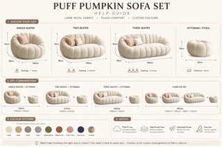 Puff Pumpkin Sofa Set –  1, 2 & 3 Seater, Custom Colours