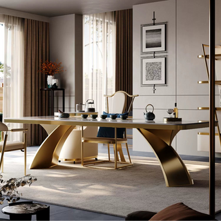 Real Marble Bridge Dining Table – Solid Stone Slab, 4cm Thickness-GraffitiWallArt