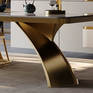 Real Marble Bridge Dining Table – Solid Stone Slab, 4cm Thickness-GraffitiWallArt