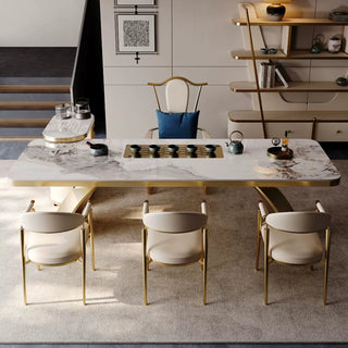 Real Marble Bridge Dining Table – Solid Stone Slab, 4cm Thickness-GraffitiWallArt