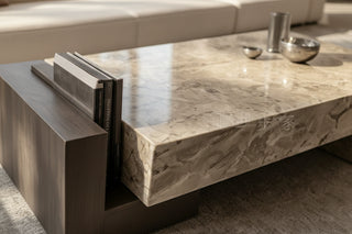 Rectangular Marble Coffee Table – Italian Light Luxury Monet Grey Stone & Walnut