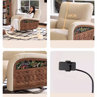 Retro Woven Rattan Electric Recliner Chair – Swivel Rocking Leisure Sofa-GraffitiWallArts.com