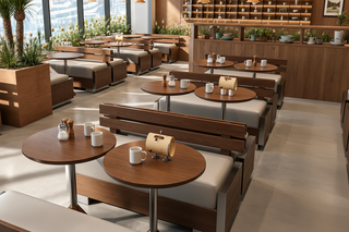 Retro Solid Wood Booth Sofa and Steel Table Set for Restaurants and Cafes