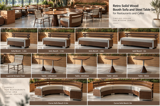 Retro Solid Wood Booth Sofa and Steel Table Set for Restaurants and Cafes