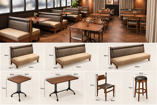 Retro Solid Wood Cafe Booth Seating and Tables